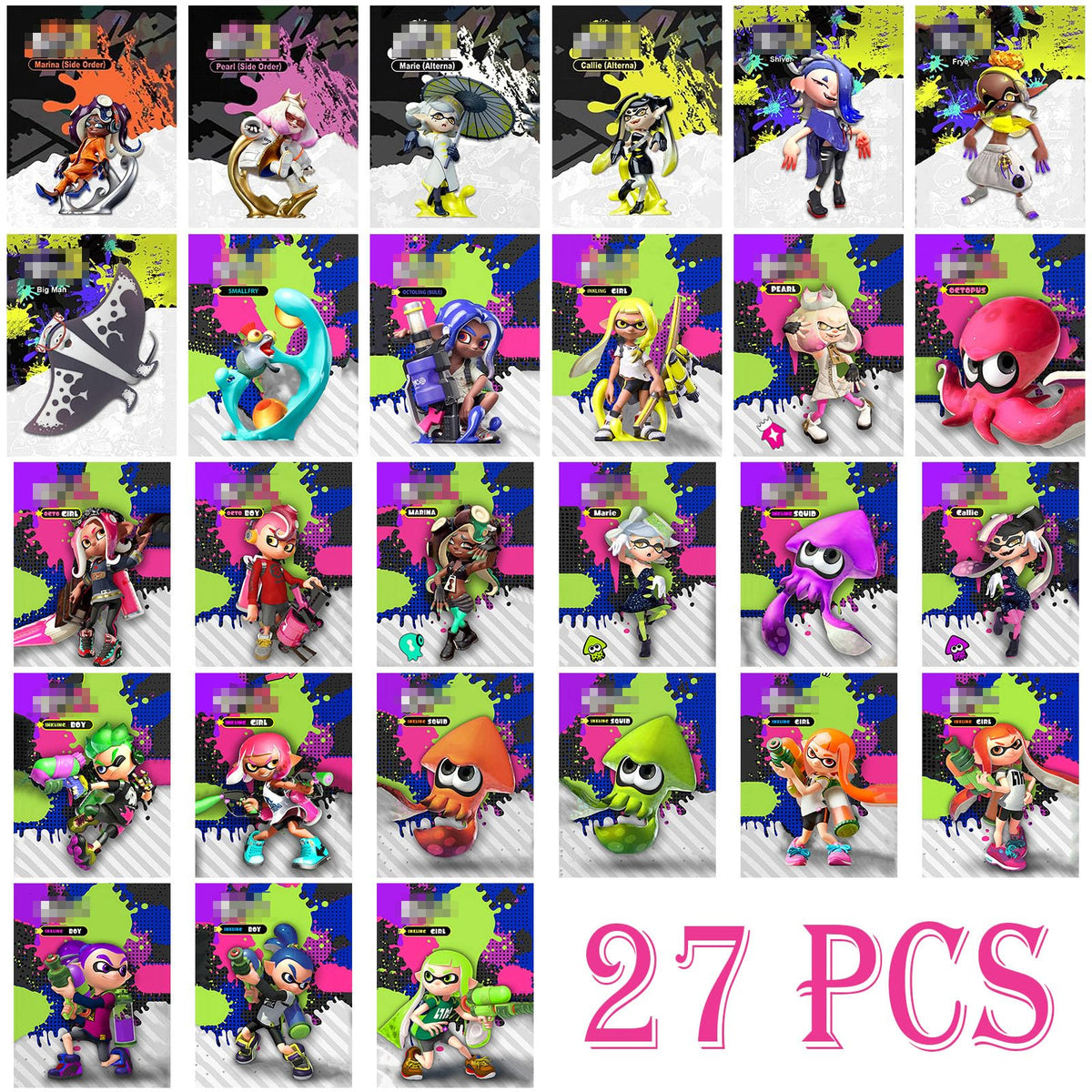 Generic 27-piece NFC mini cards for Splat set; complete idol collection unlocks gear.