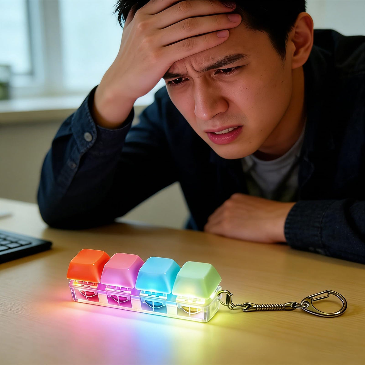 Generic 4-pack fidget keyboard keychain in yellow provides bright LED feedback.