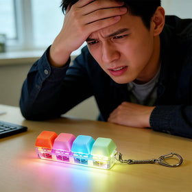 Generic 4-pack fidget keyboard keychain in yellow provides bright LED feedback.