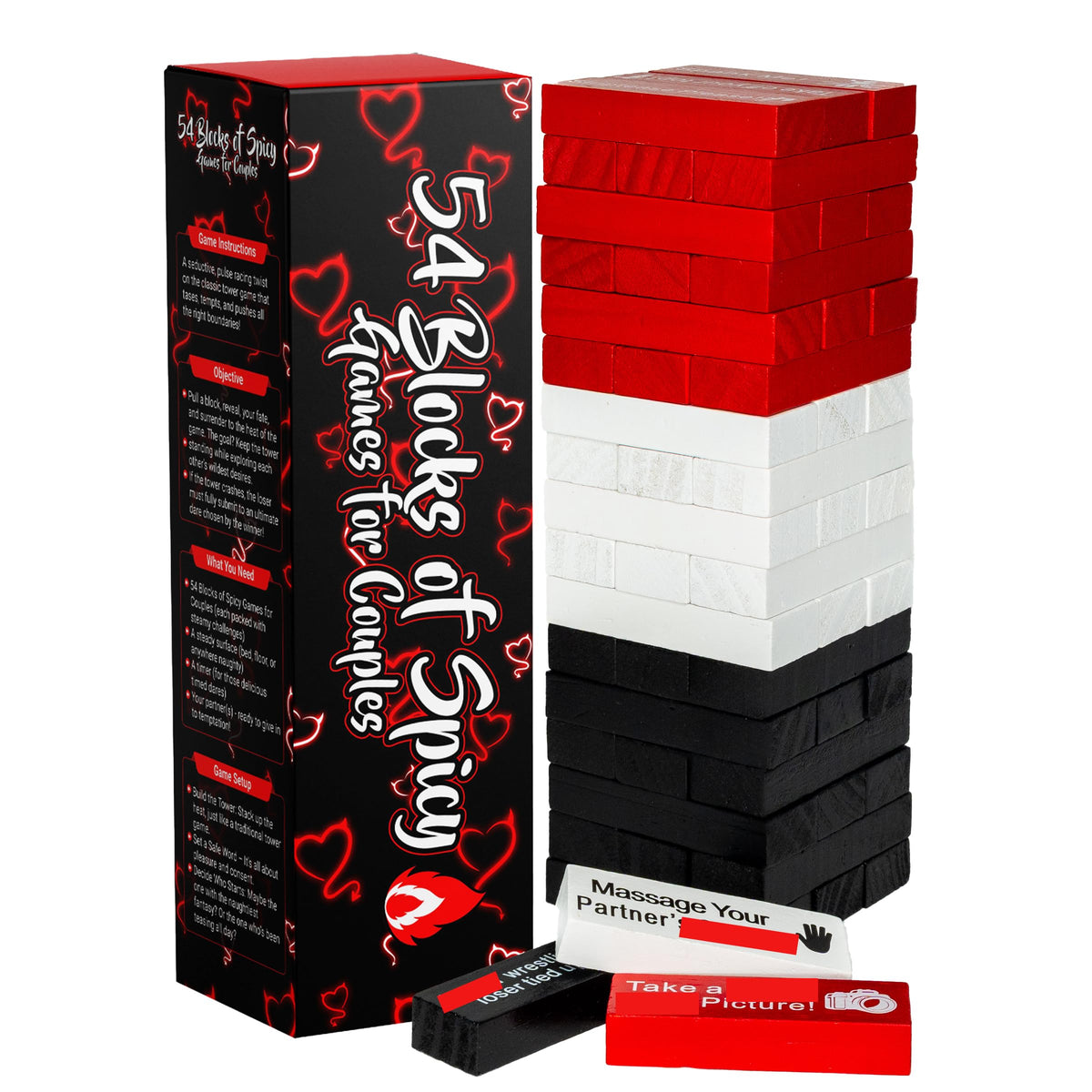 Generic 54-blocks spicy games couple tower sparks playful date night excitement.