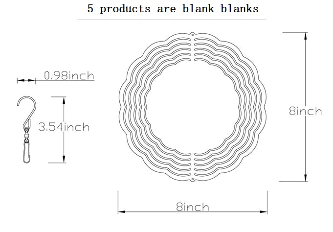 Generic 8-inch sublimation wind spinner blank with rotating hook enables easy hanging.