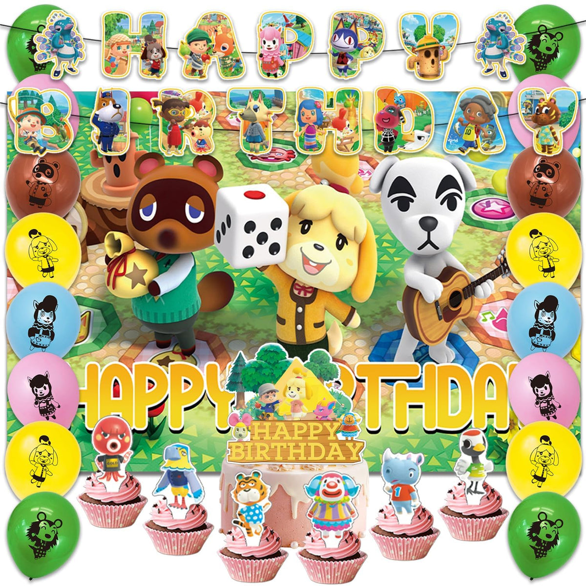 Generic Animal Crossing banner enhances party decor with reusable styling.