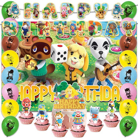 Generic Animal Crossing banner enhances party decor with reusable styling.