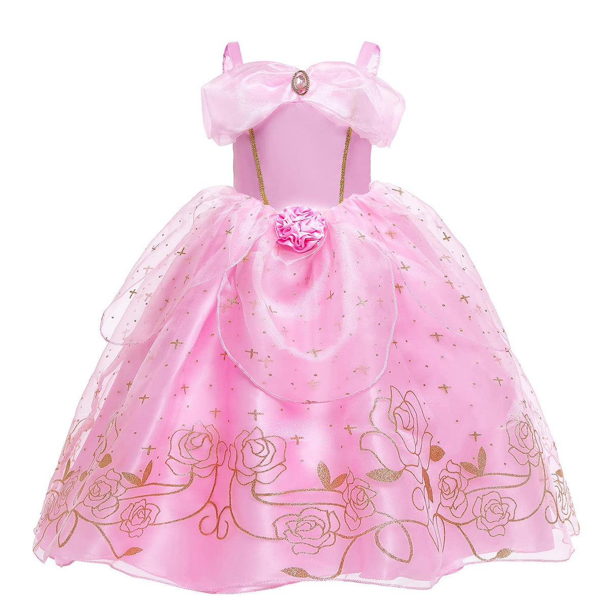 Generic Aurora Princess dress back view showing sparkle and comfortable fit for kids.