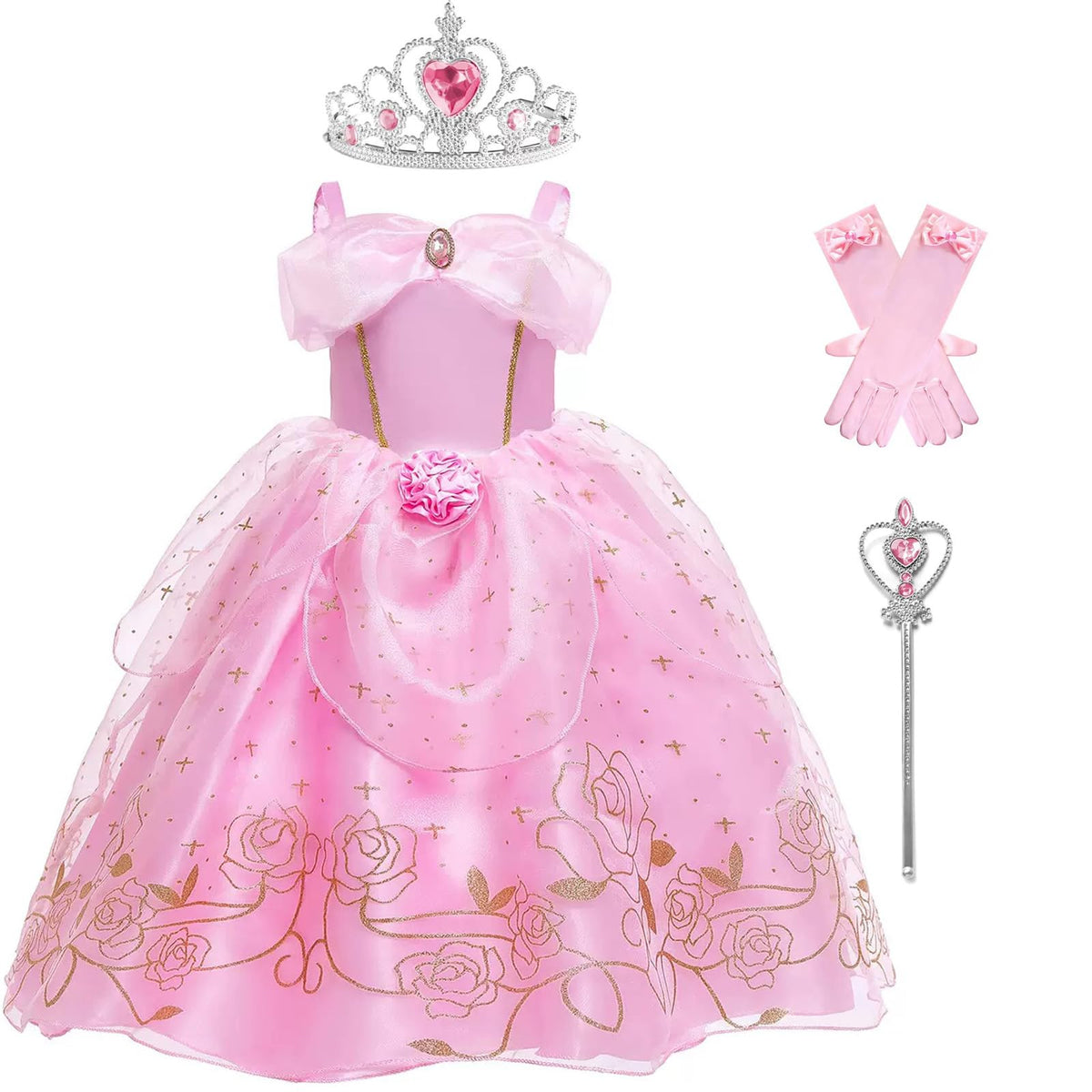 Generic Aurora Princess dress front view with lace details and fluffy skirt for magical party moments.