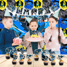 Generic Batman balloons contribute vibrant color and celebratory atmosphere