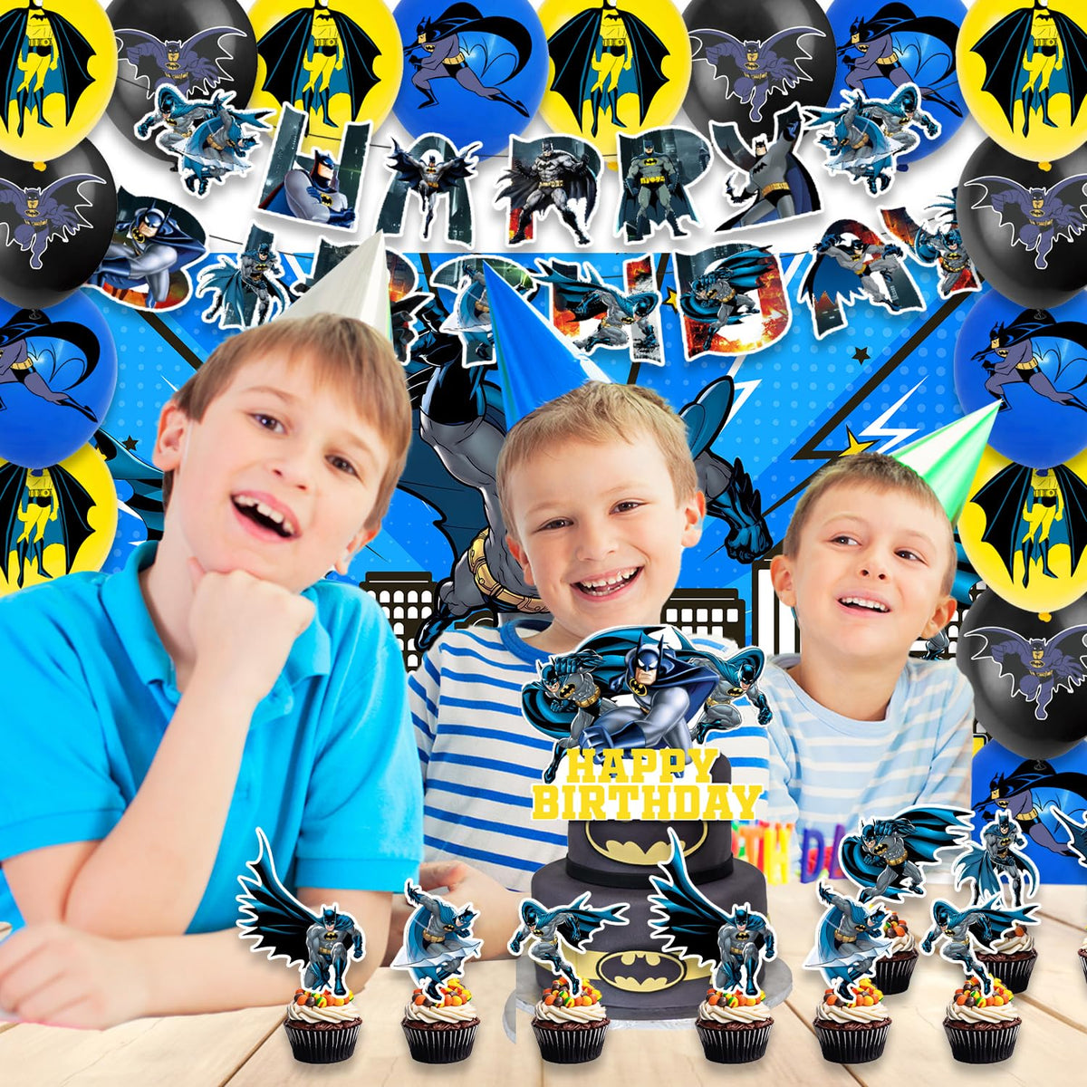 Generic Batman banner letters complete the theme with a cheerful message