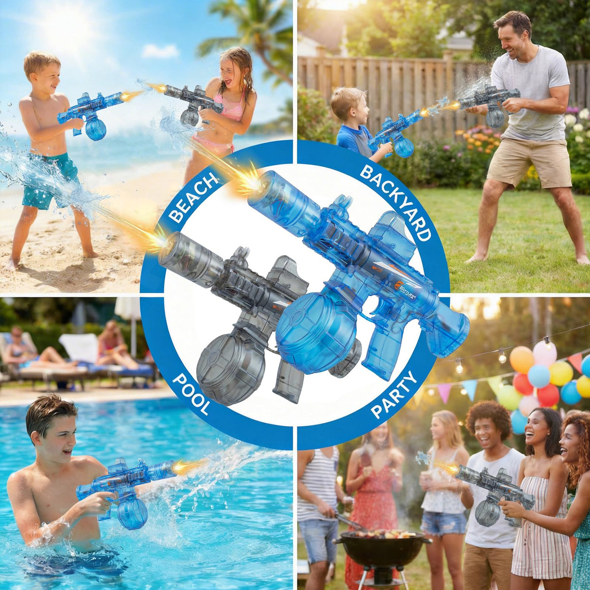 Generic battery-powered water gun ideal for kids and adults in backyard battles
