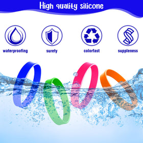 Generic blank silicone wristbands with soft, elastic material for easy wear.
