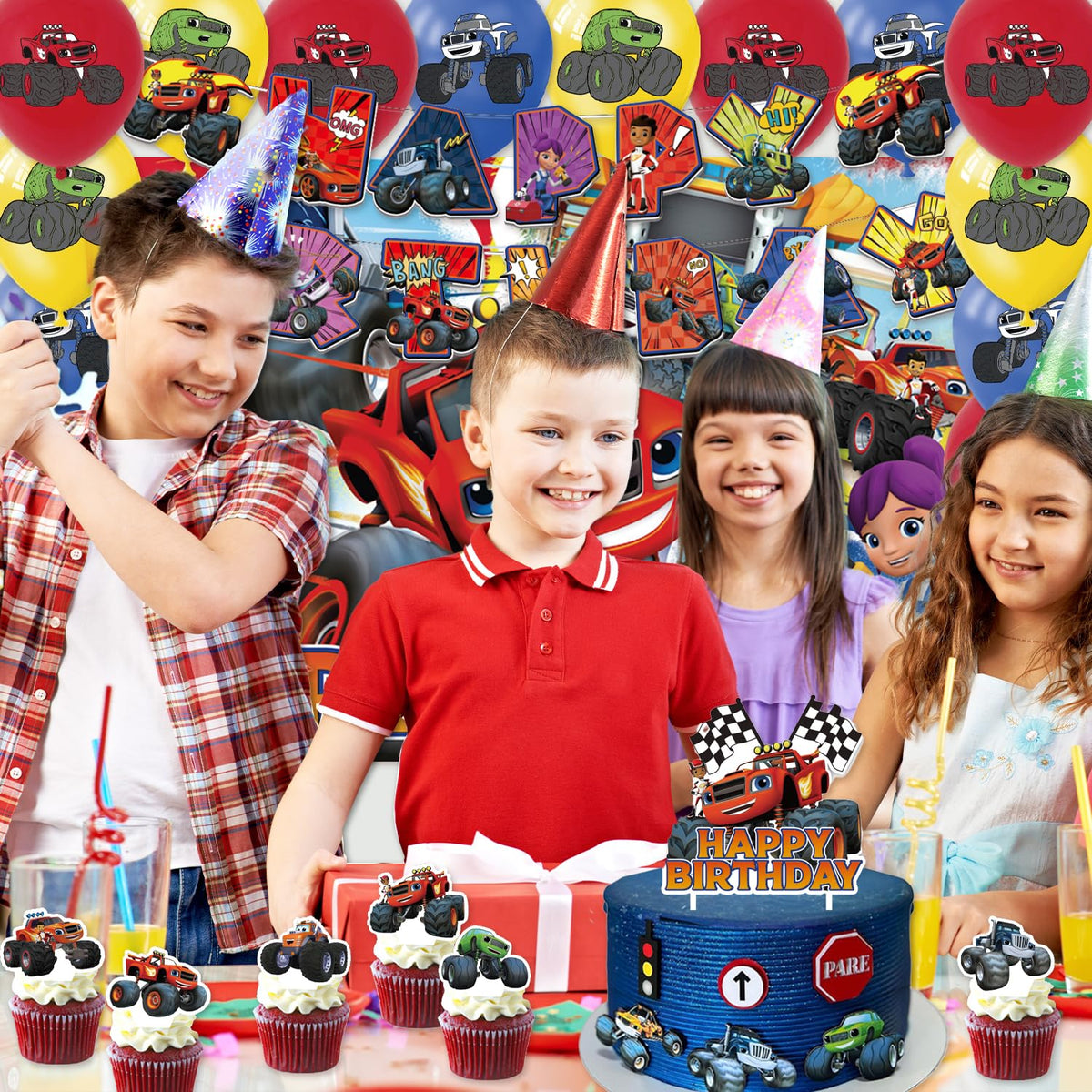 Generic Blaze cupcake toppers brighten treats with themed party flair.