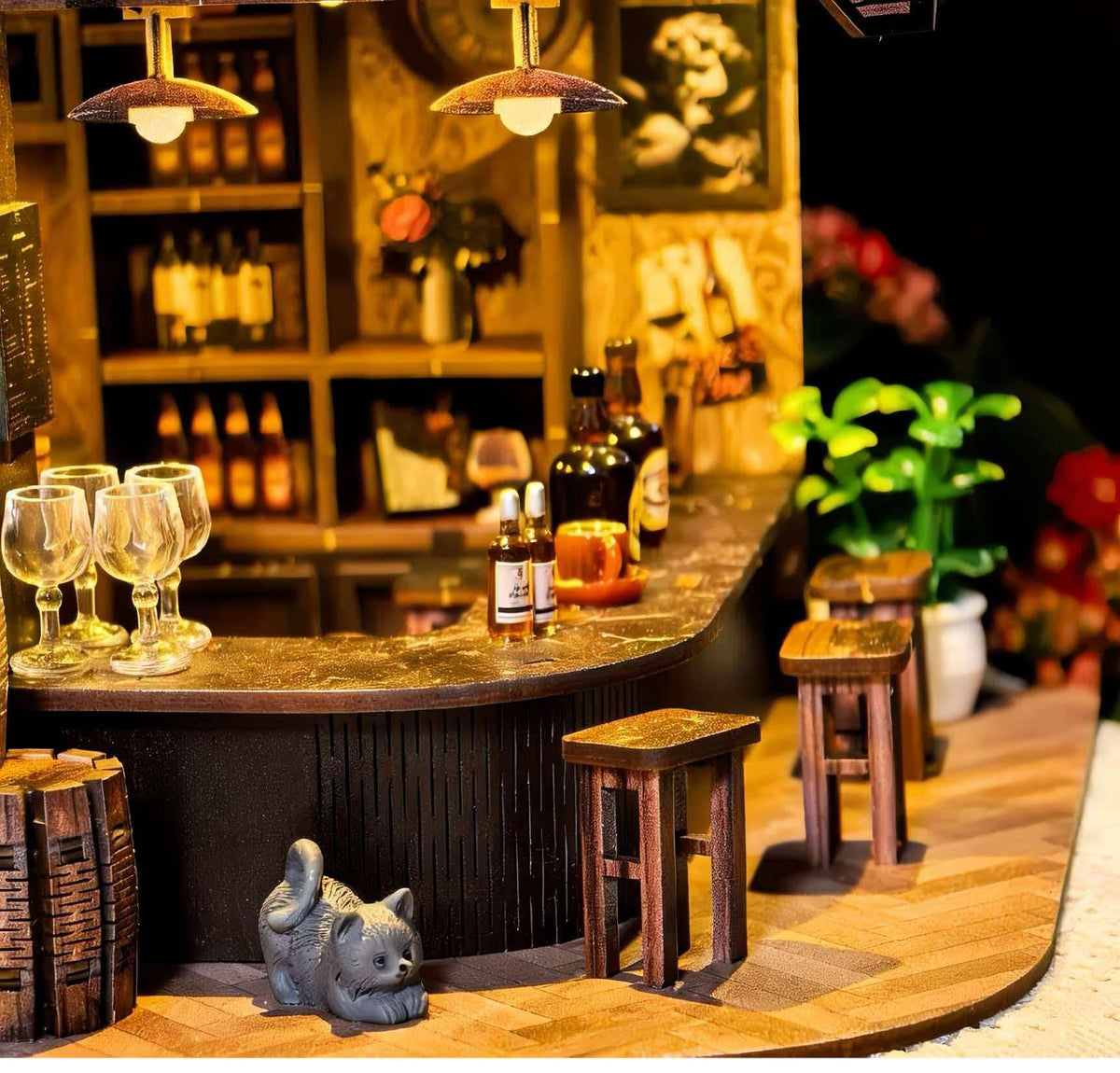 Generic Book Nook Kit signage and plants boost realism in display