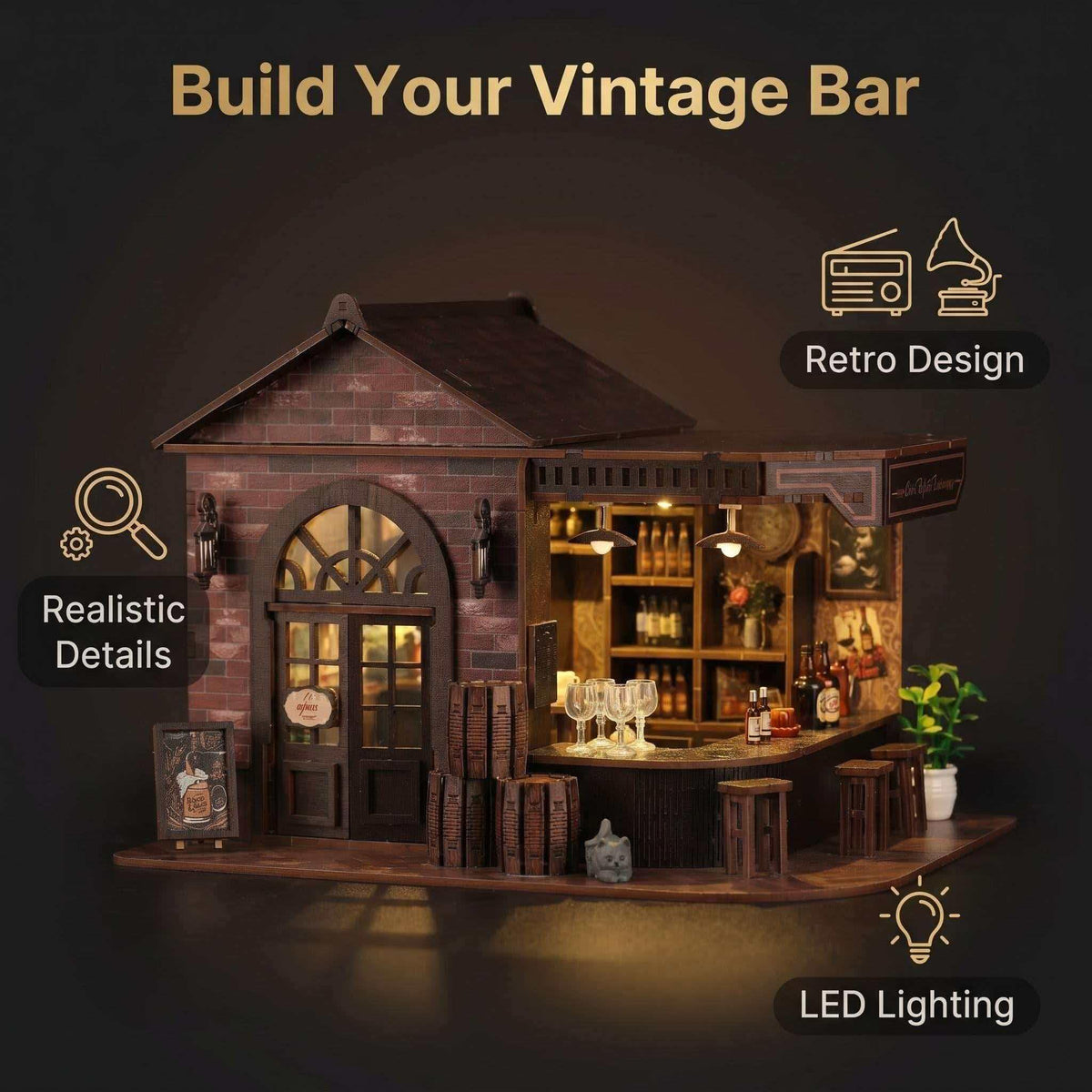 Generic Book Nook Kit complete accessories include barrels and decanters for authenticity
