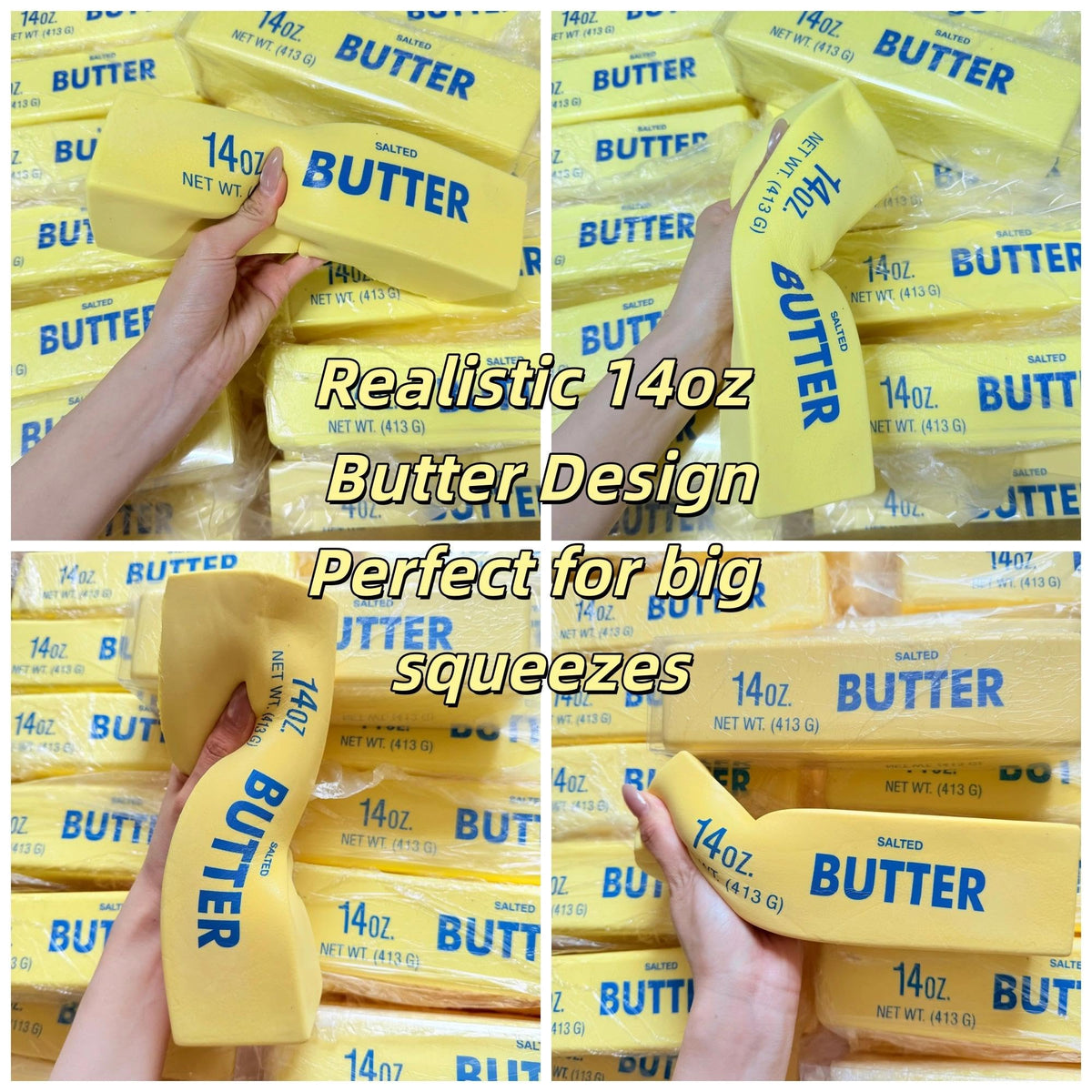 Generic butter squishy durable PU foam keeps shape while offering smooth, slow rebound with each squeeze.