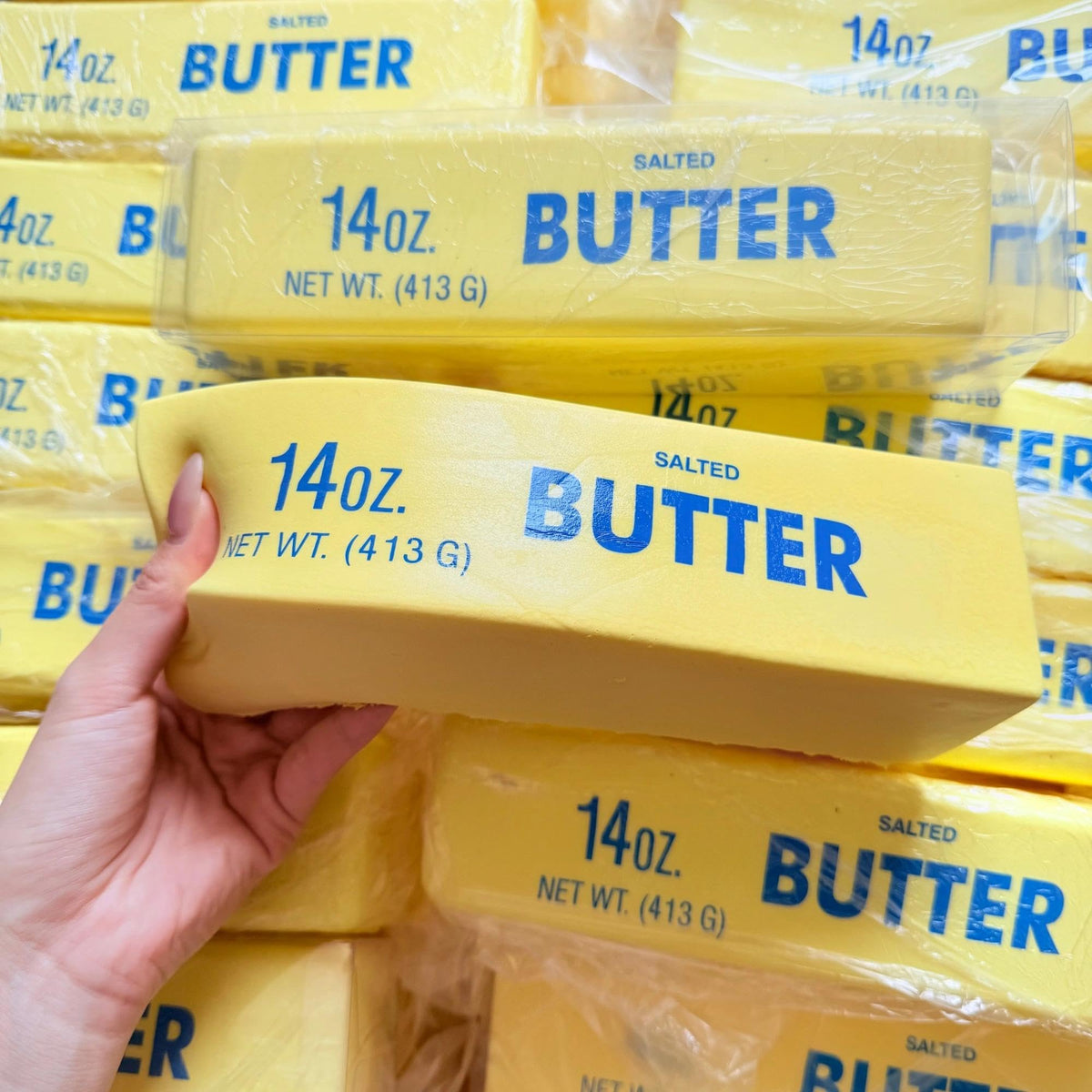 Generic butter squishy stress relief squeeze offers tactile relief between tasks.