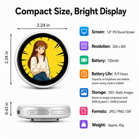Generic Chamii Ani-Pin Ultra touch-screen swipe interactions for quick scene changes on the badge.