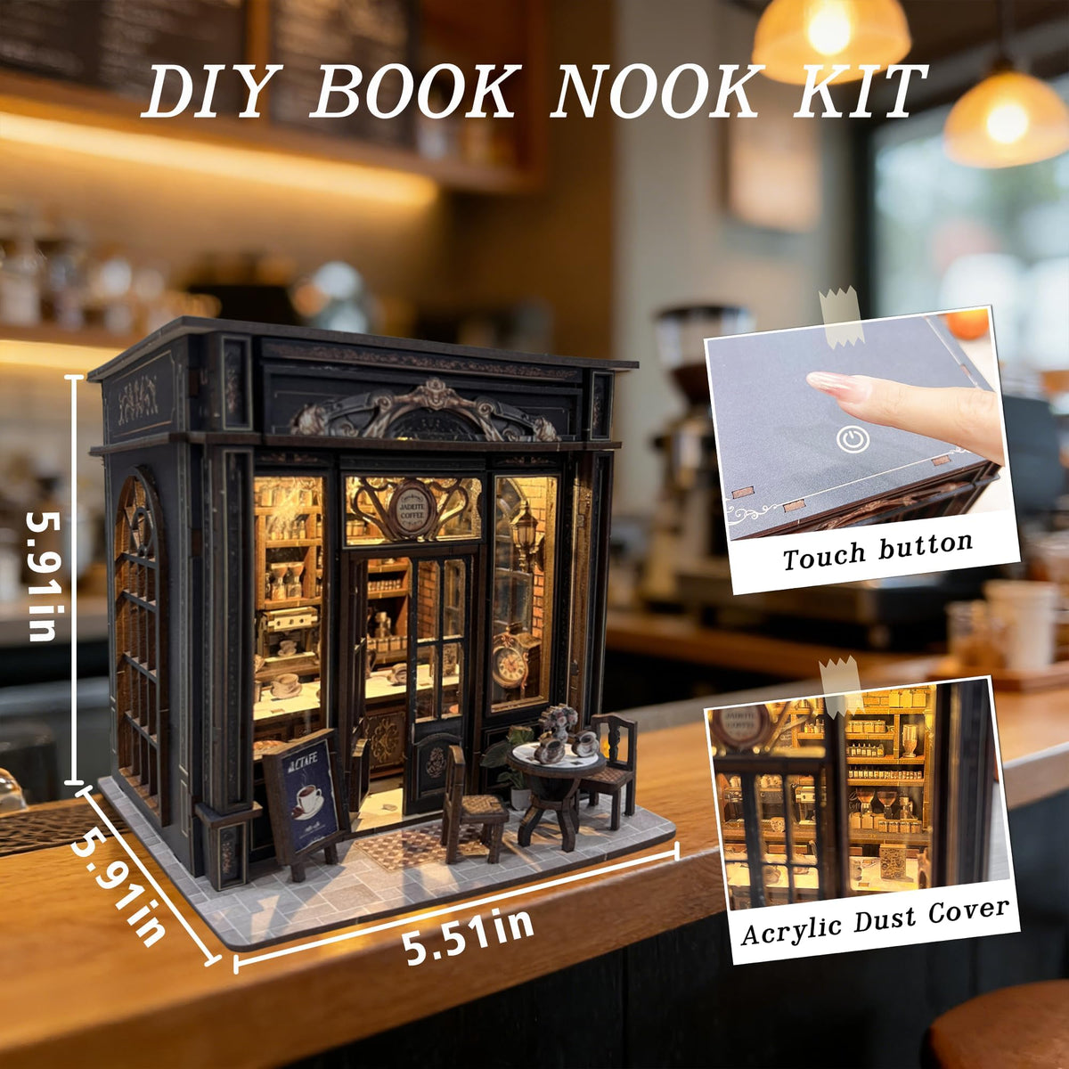 Generic Coffee Shop Book Nook Kit interior top view showing pre cut parts