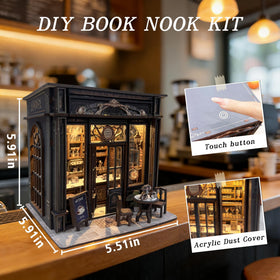 Generic Coffee Shop Book Nook Kit interior top view showing pre cut parts