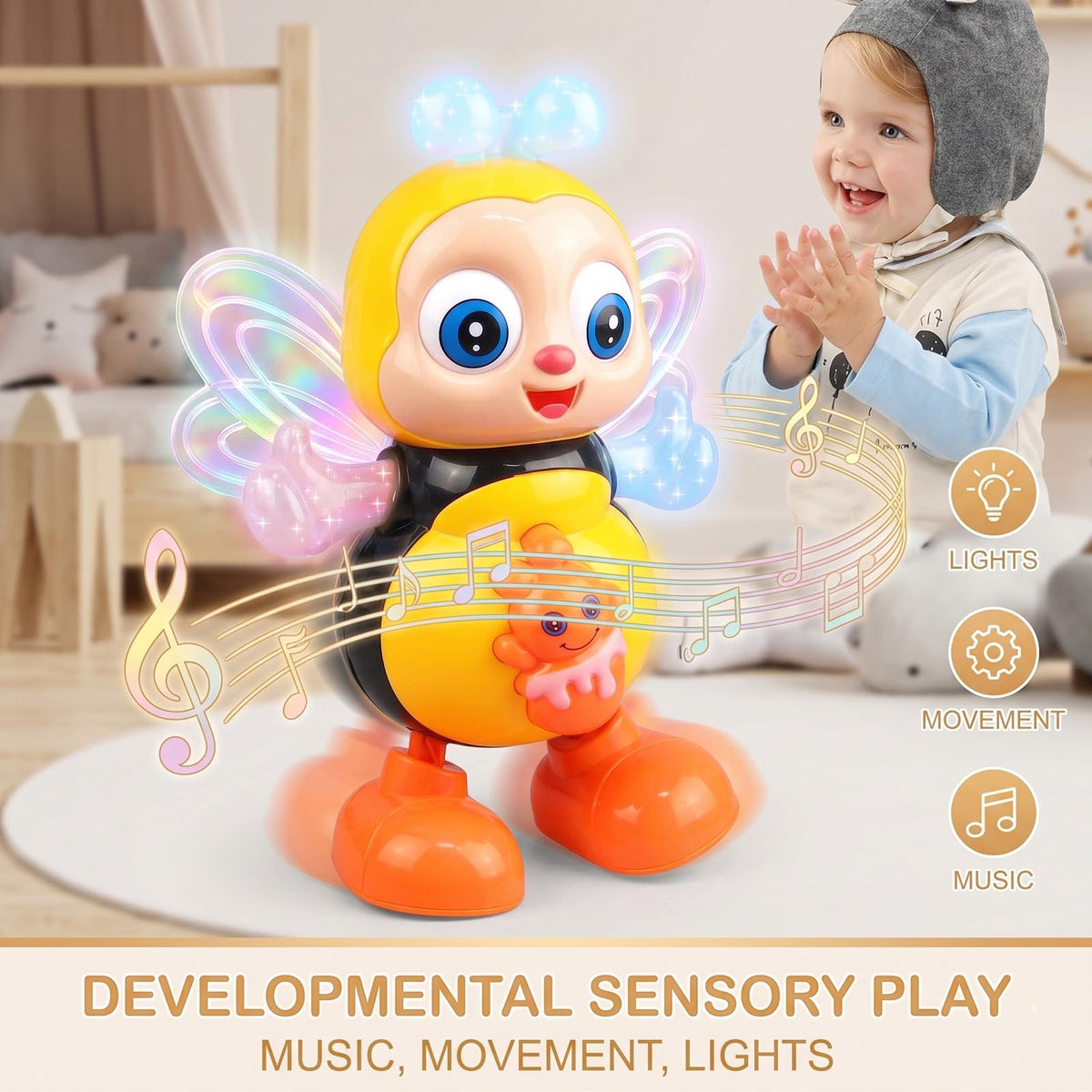 Generic Dancing Bee Toy showcases synchronized music with dynamic LED display.