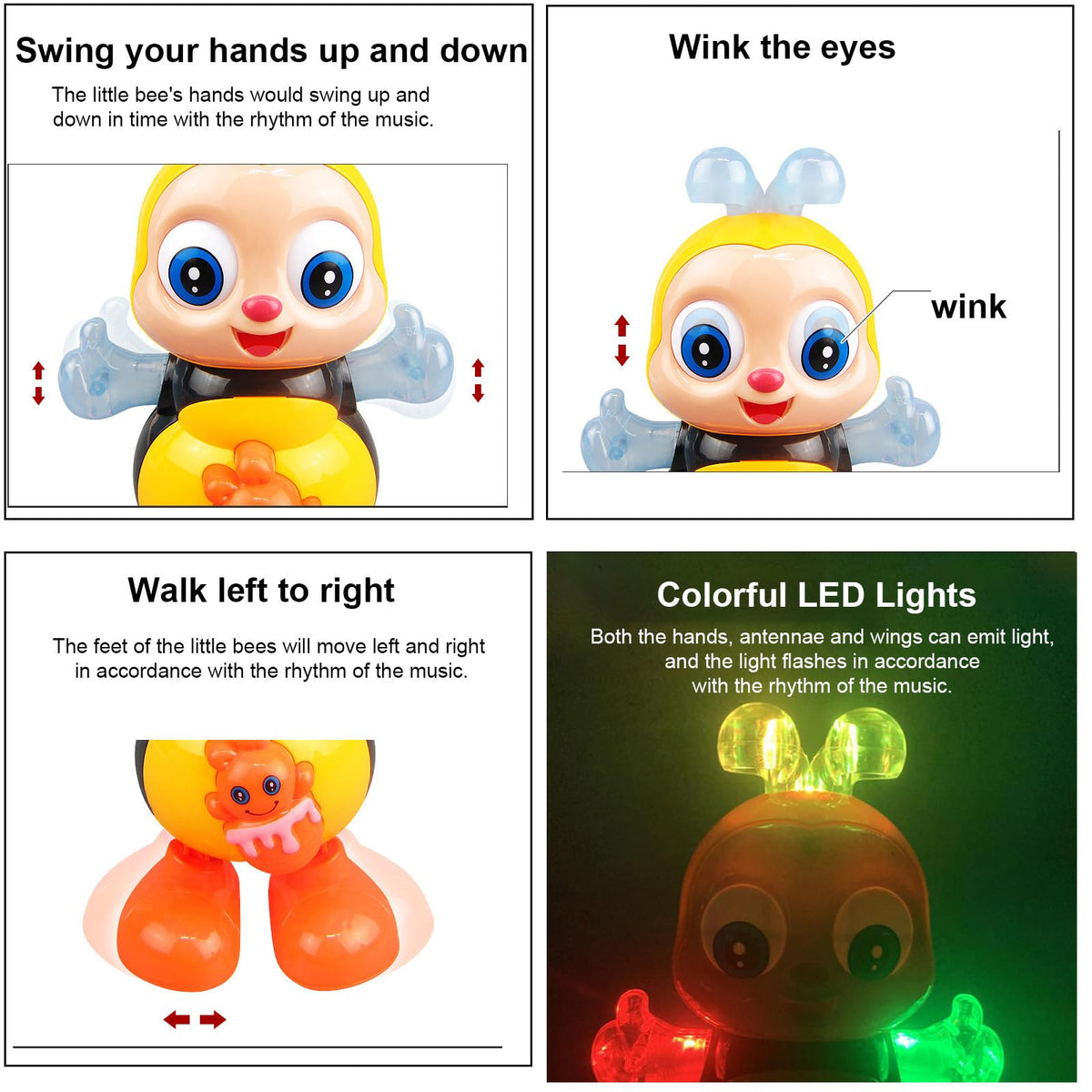 Generic Dancing Bee Toy engages senses with cheerful tunes and colorful LED lights.