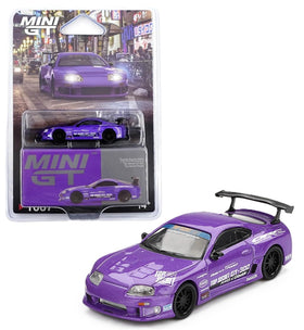 Generic diecast Toyota Supra A80 Top Secret Purple, a sleek display piece for collectors.