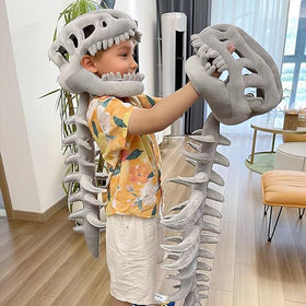 Generic dino cosplay assembly makes quick setup for performances.