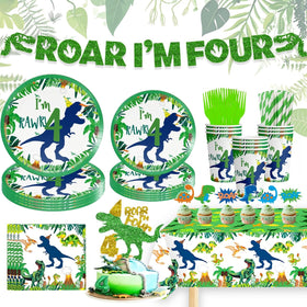 Generic Dinosaur 4th glitter banner adds festive shine for photos and party entrance