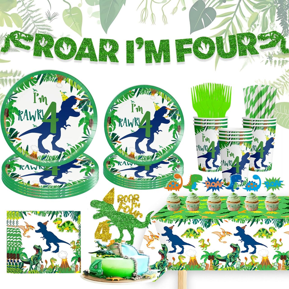 Generic Dinosaur 4th glitter banner adds festive shine for photos and party entrance