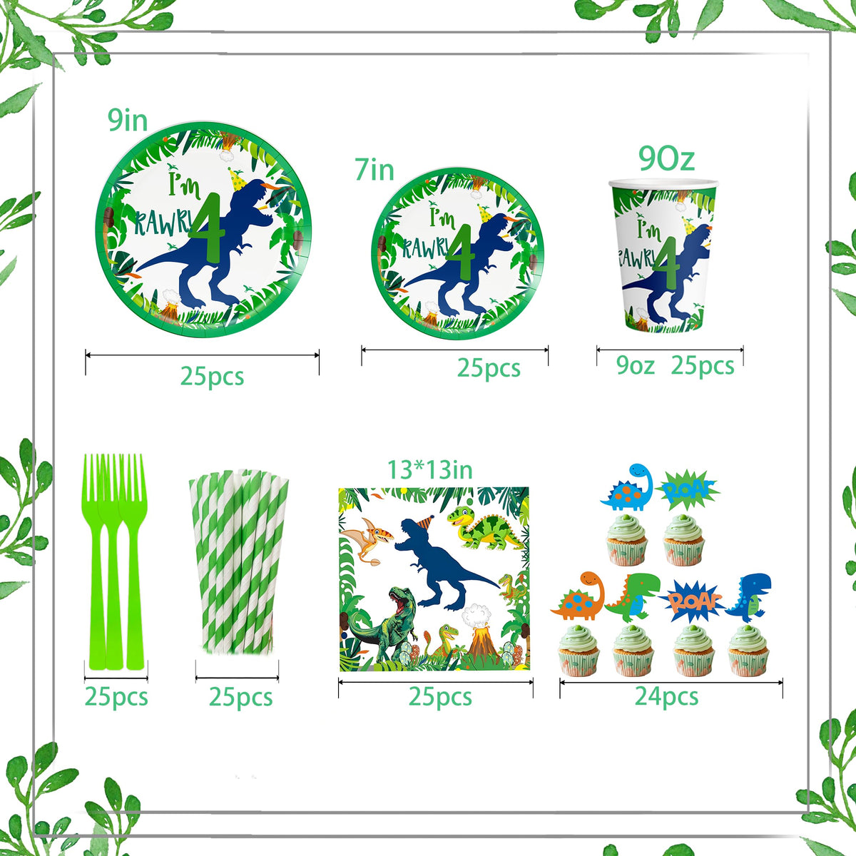 Generic Dinosaur 4th nine inch plates with bold Rex motif for serving