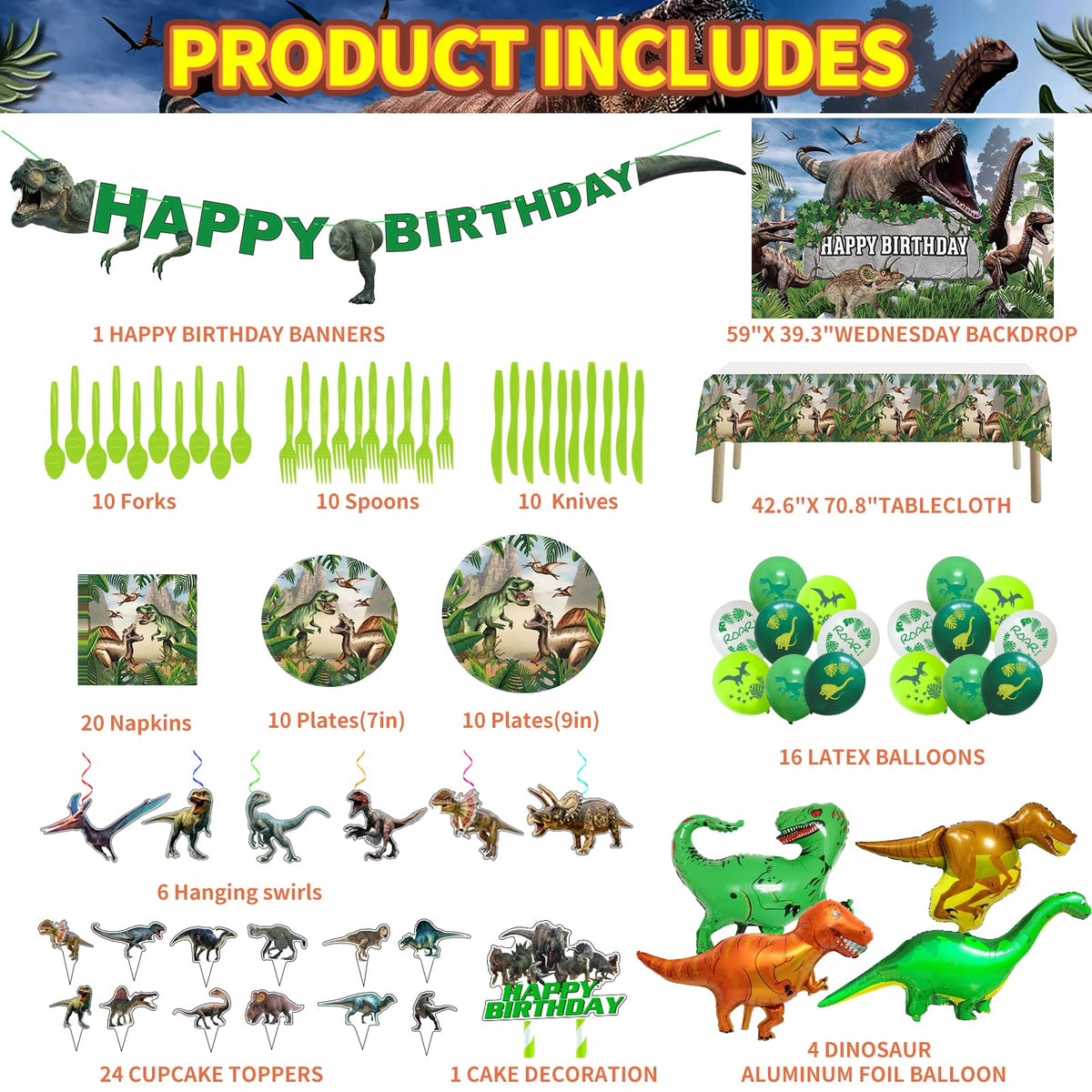 Generic Dinosaur Birthday Tablecloth adds color and surface protection.