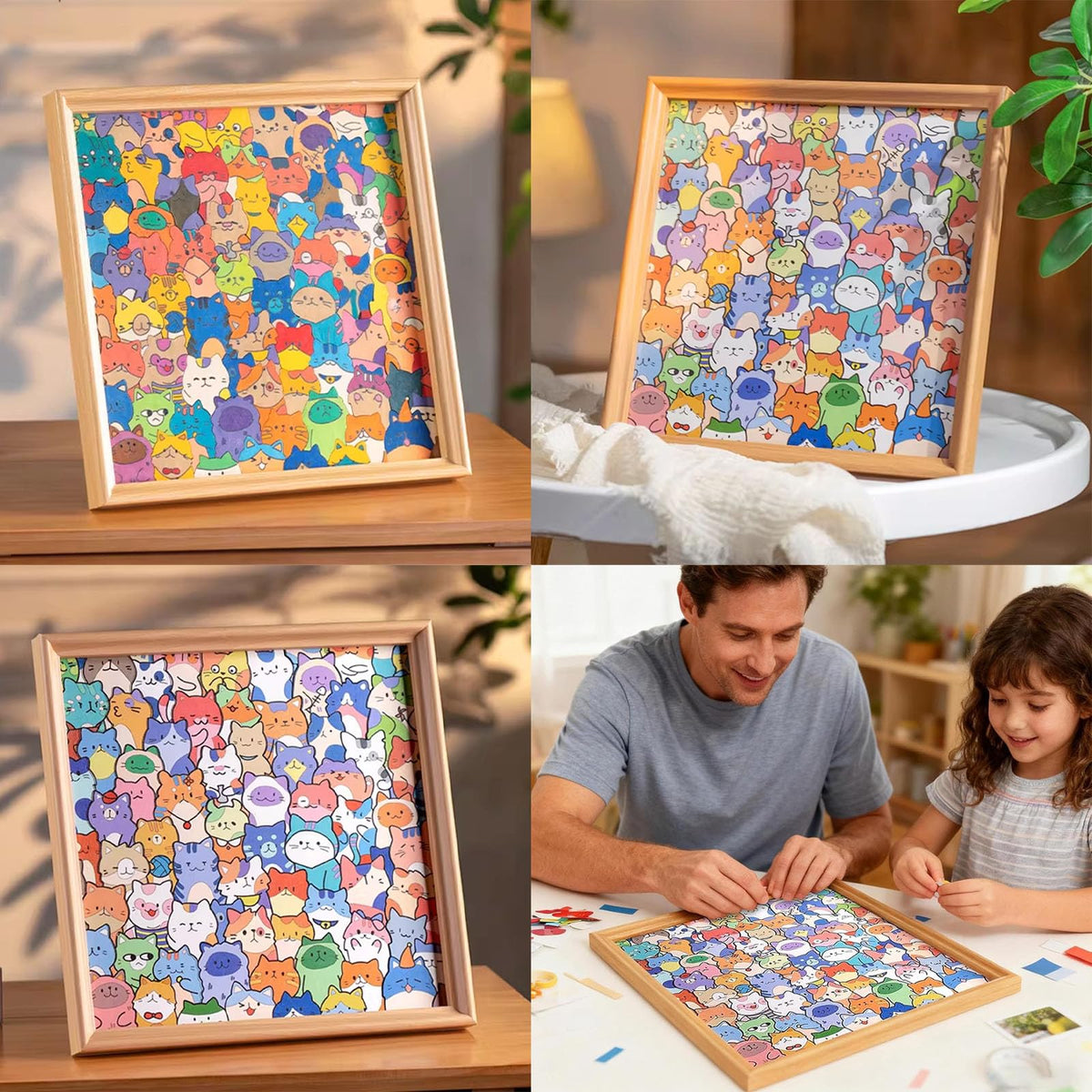 Generic DIY Cat Puzzle Frame promoting mindful coloring for relaxation.