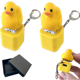 Generic Duck Quacking Keychain with rechargeable power for portable stress relief.