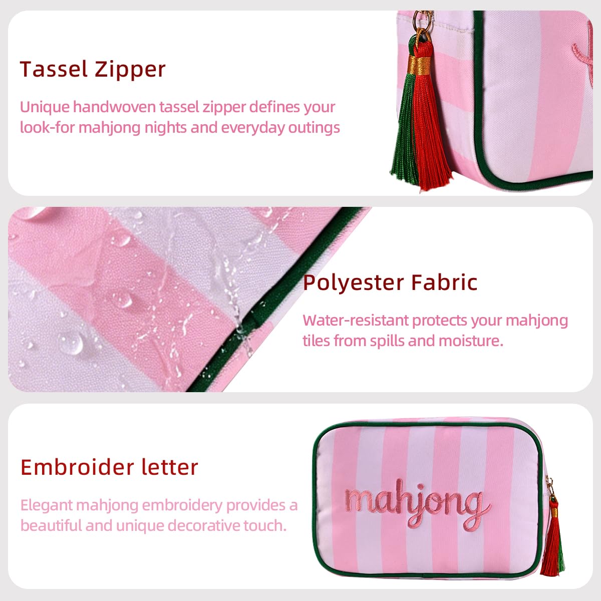 Generic easy-grip tassel zipper pull for fast packing.