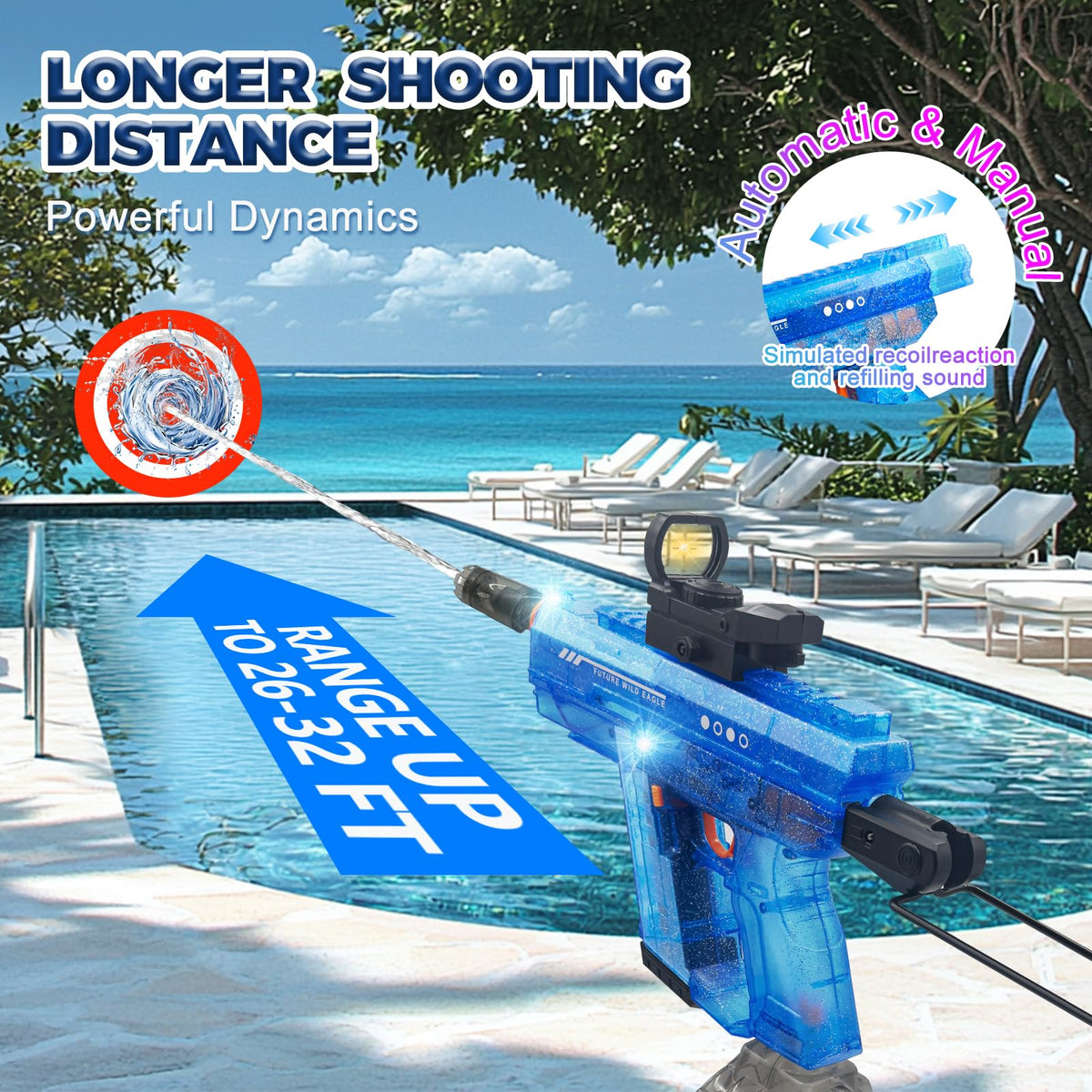 Generic water gun with auto-refill for continuous play without interruptions