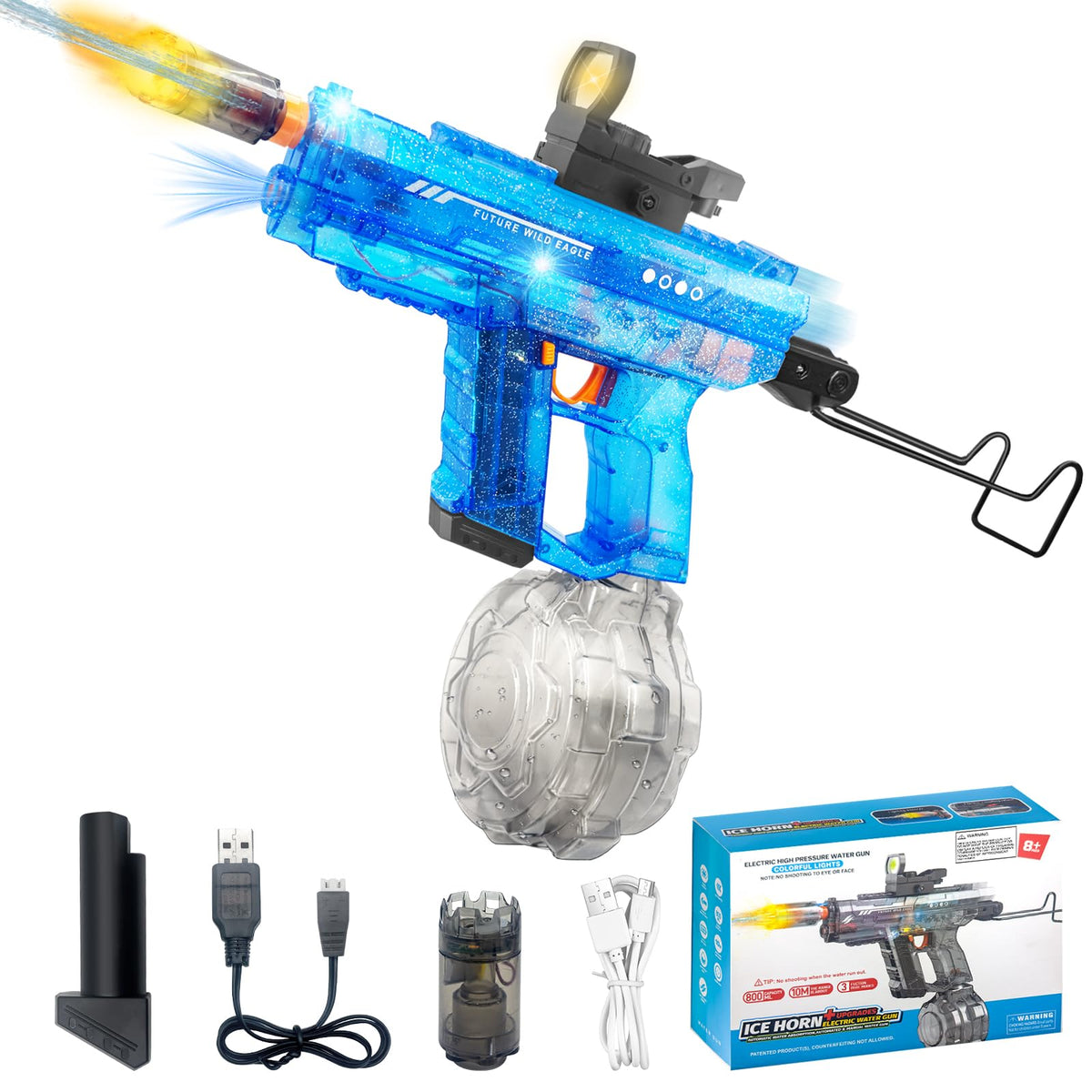 Generic Electric Water Gun in blue, side view for backyard battles