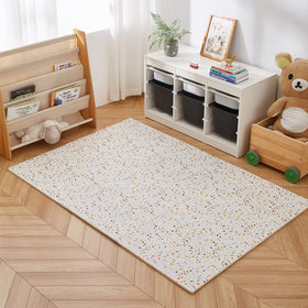 Generic terrazzo multi design enhances modern nursery aesthetics during play.