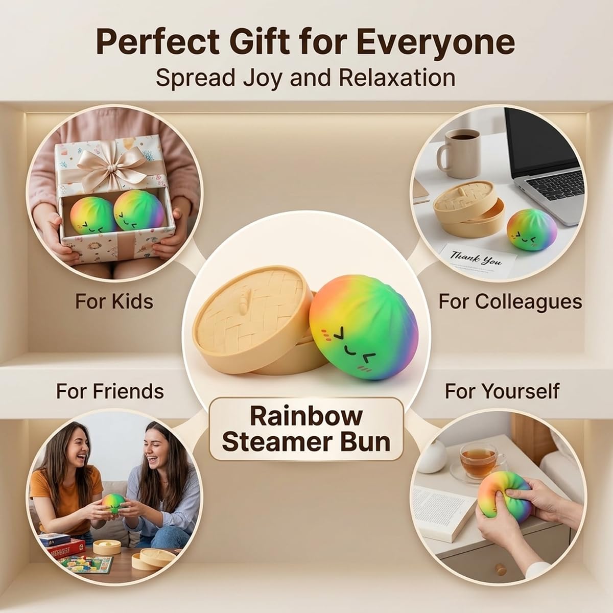 Generic Rainbow Dumpling Squishy close-up reveals ultra-soft TPR texture for satisfying squeezes