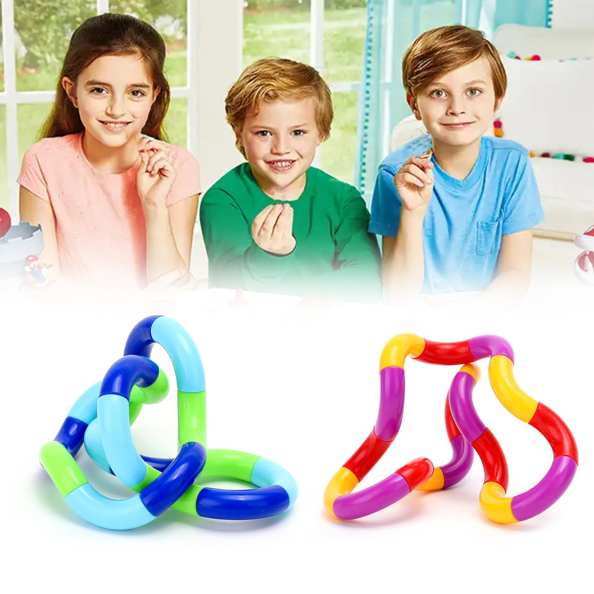 Generic fidget toy twist-models in action for versatile manipulation.