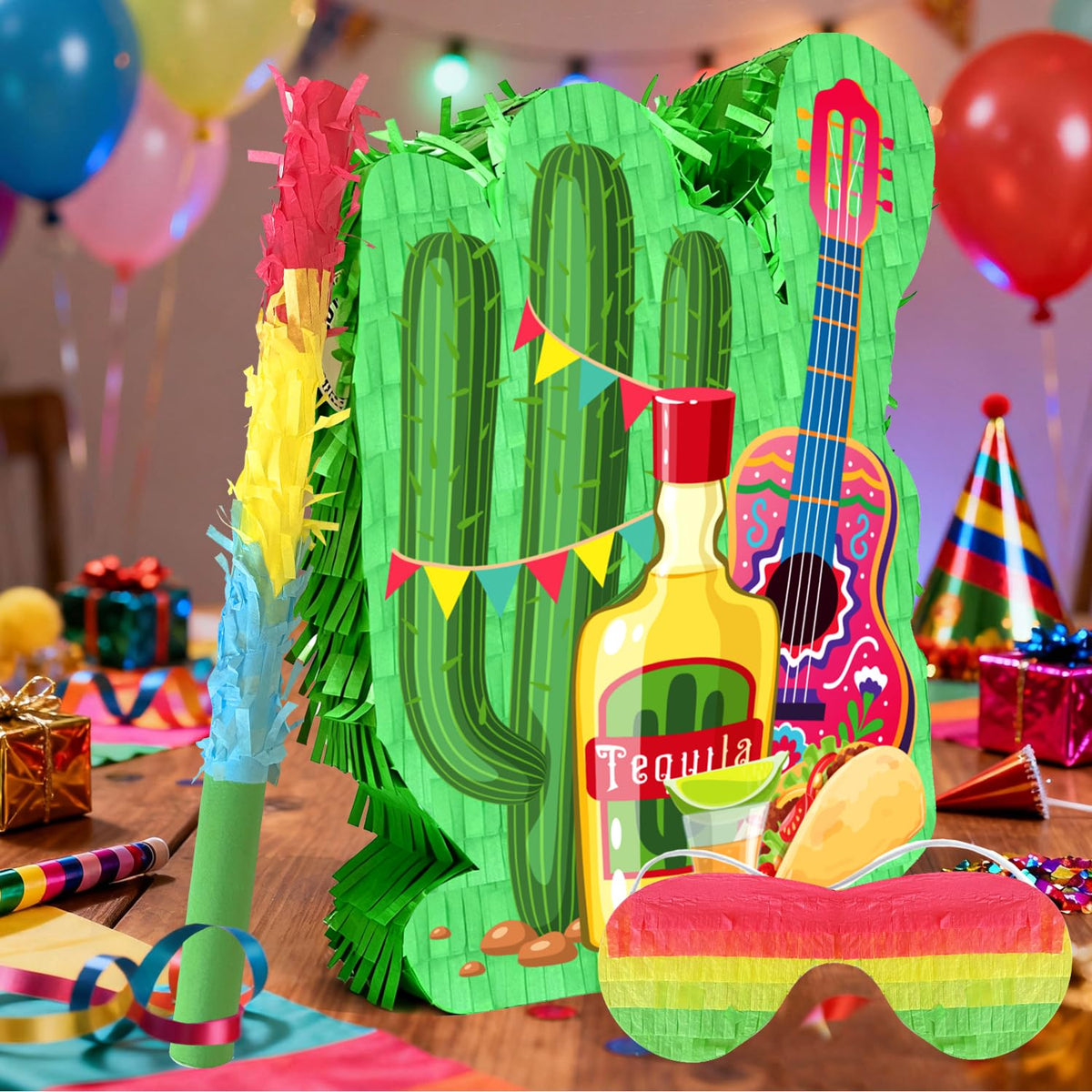 Generic fiesta banner decor to brighten the Mexican party ambiance.