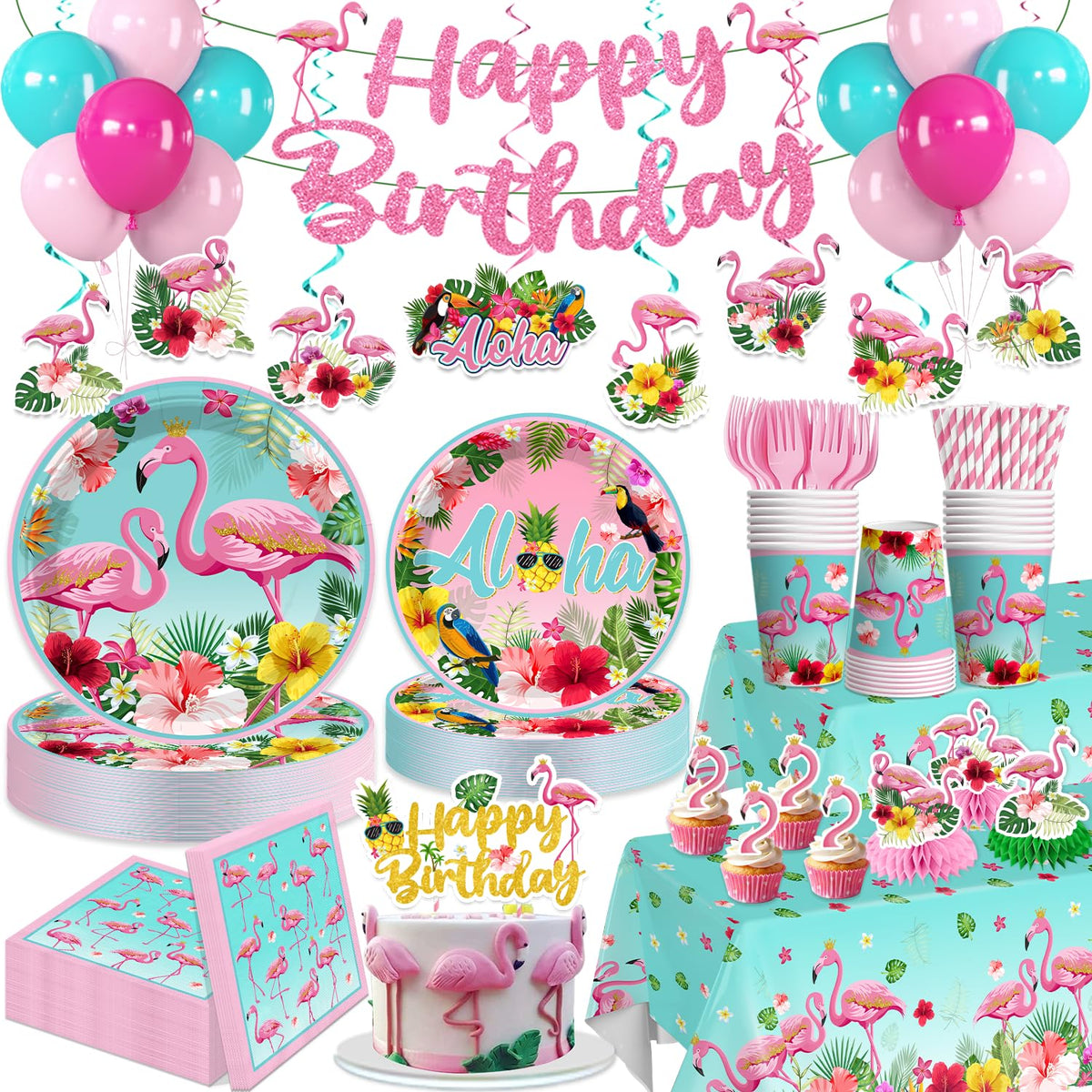generic flamingo banner decor for tropical party setup