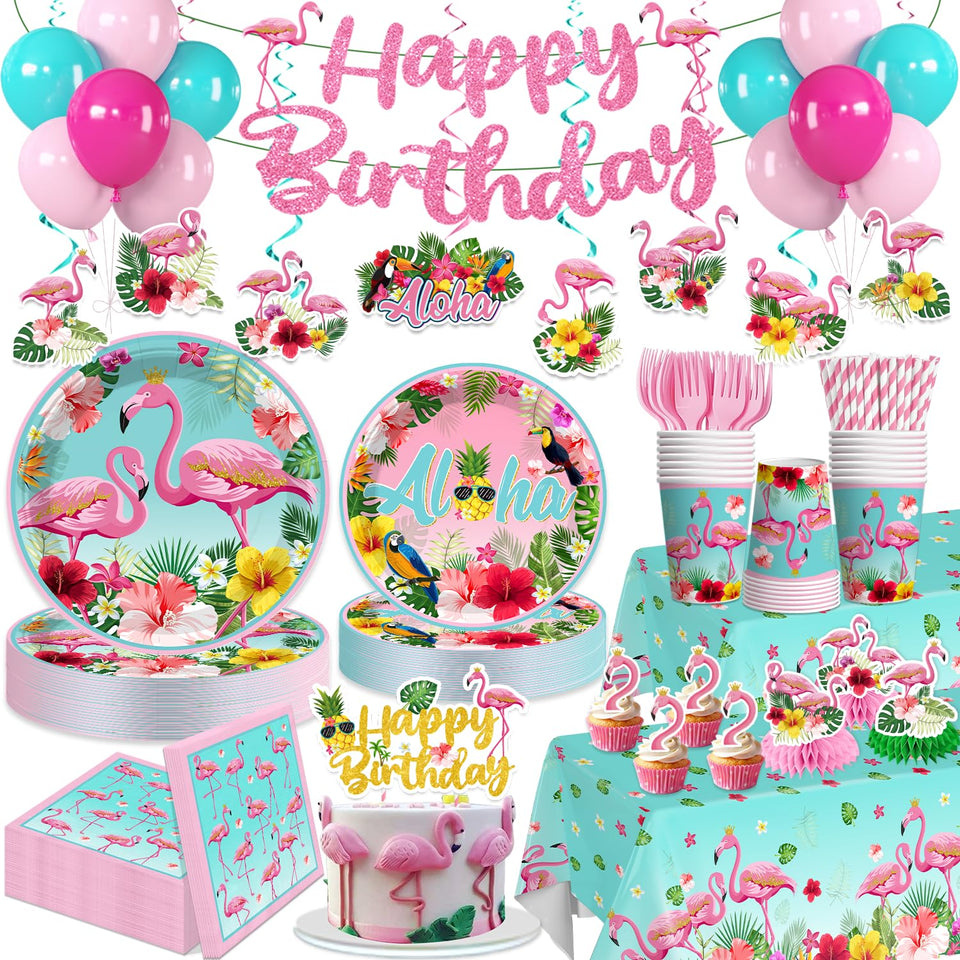 generic flamingo banner decor for tropical party setup