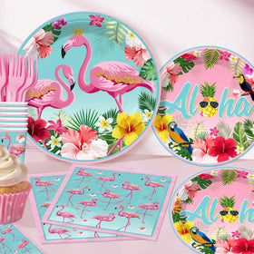generic flamingo plates and napkins for quick cleanup