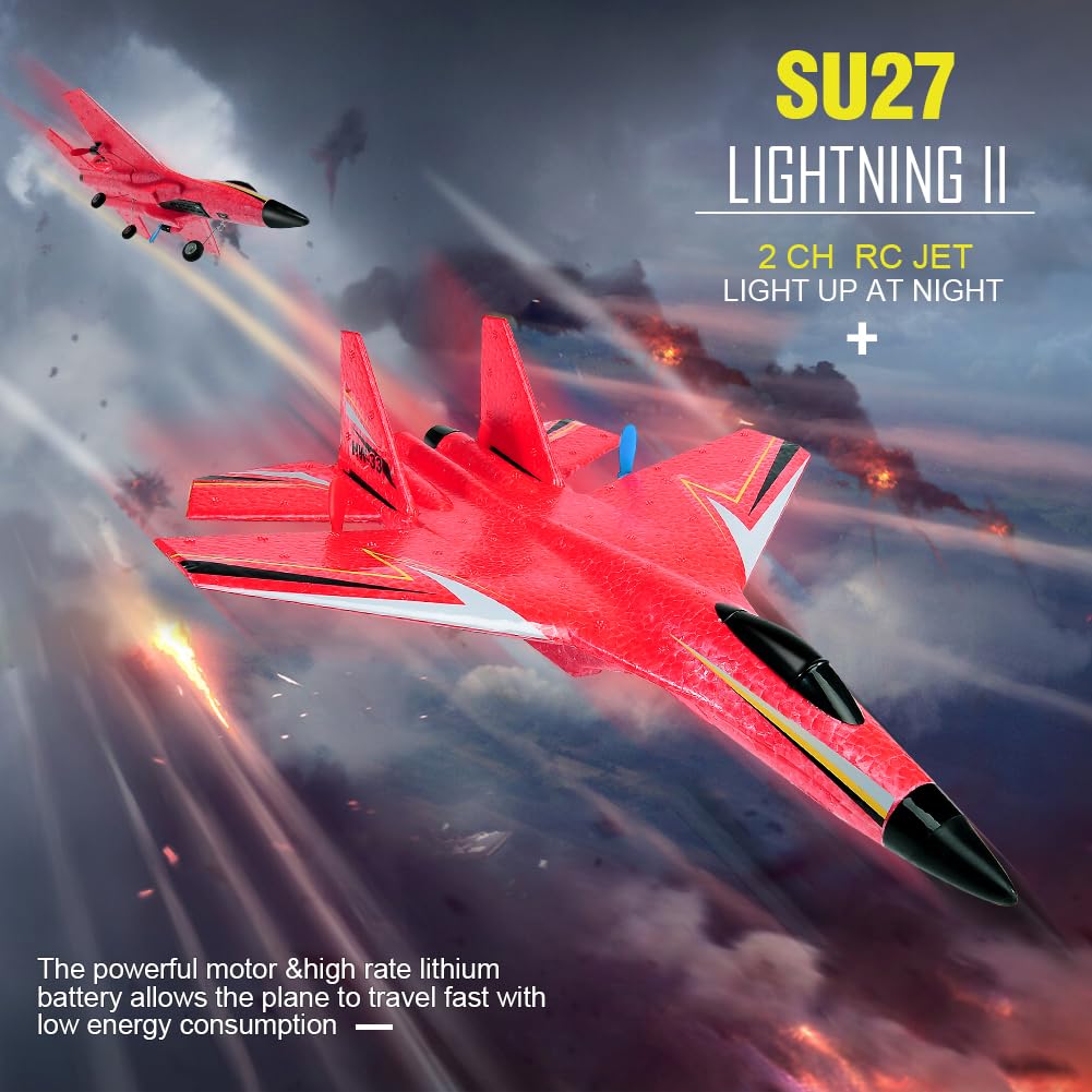 Generic Fremego Su-27 RC airplane LED glow during night flight.