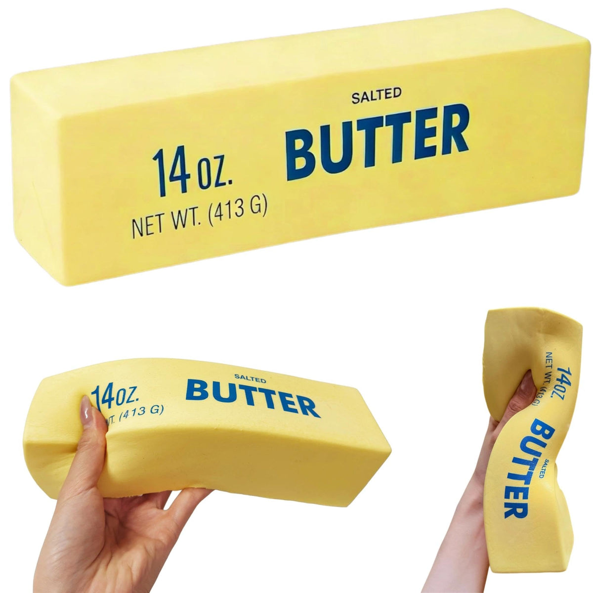 Generic giant butter squishy in block form for immersive tactile relief and focus.