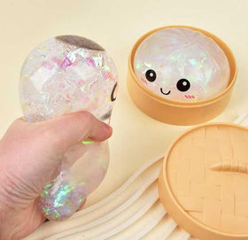Generic Glitter Dumpling close-up reveals glittery detail and flexible squeezeability for stress relief.