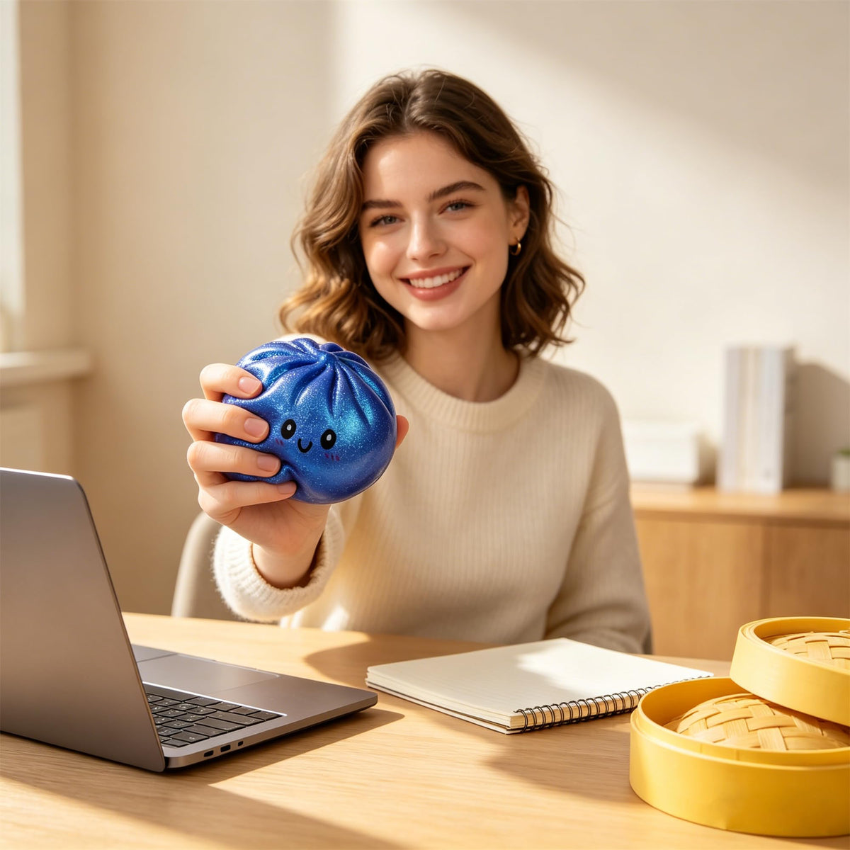 Portable 3.35 inch Glitter Dumpling fits easily in hand for on the go