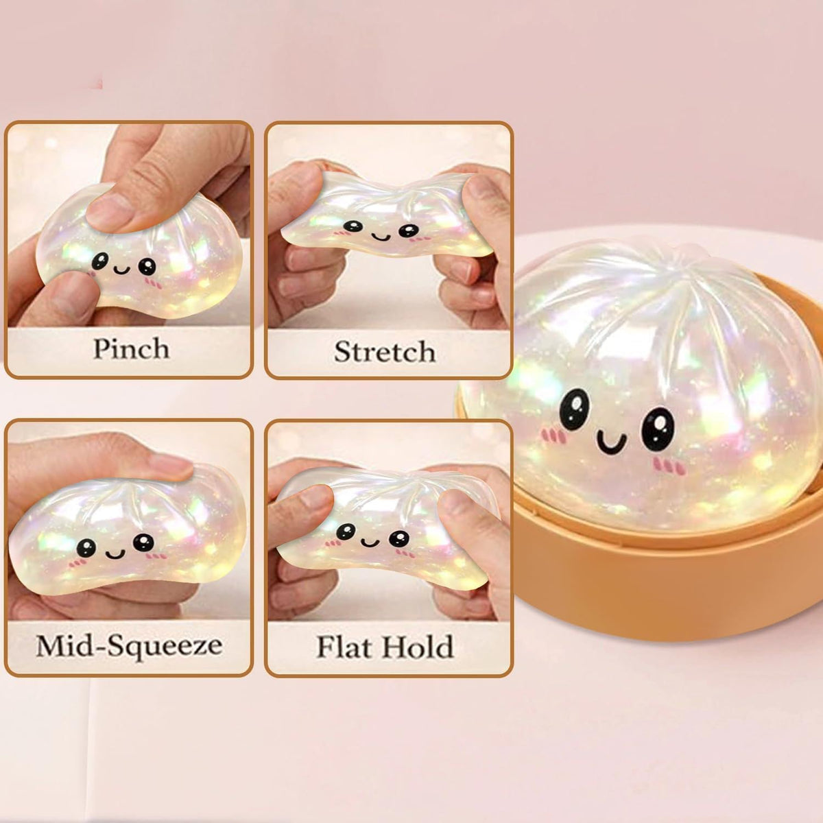 Generic Glitter Dumpling surface close-up highlights glitter and smooth TPR finish for calm play.