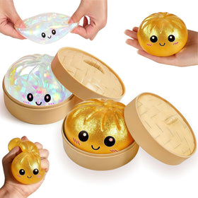 Generic Glitter Dumpling Squishy Box front view highlights glitter texture for sensory play.