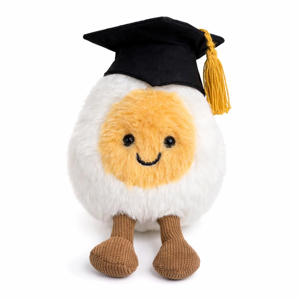 Generic Graduation Boiled Egg Plush cap view, ideal desk decor and gift.