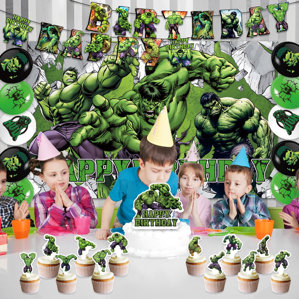Generic Hulk backdrop creates a photo-worthy party scene