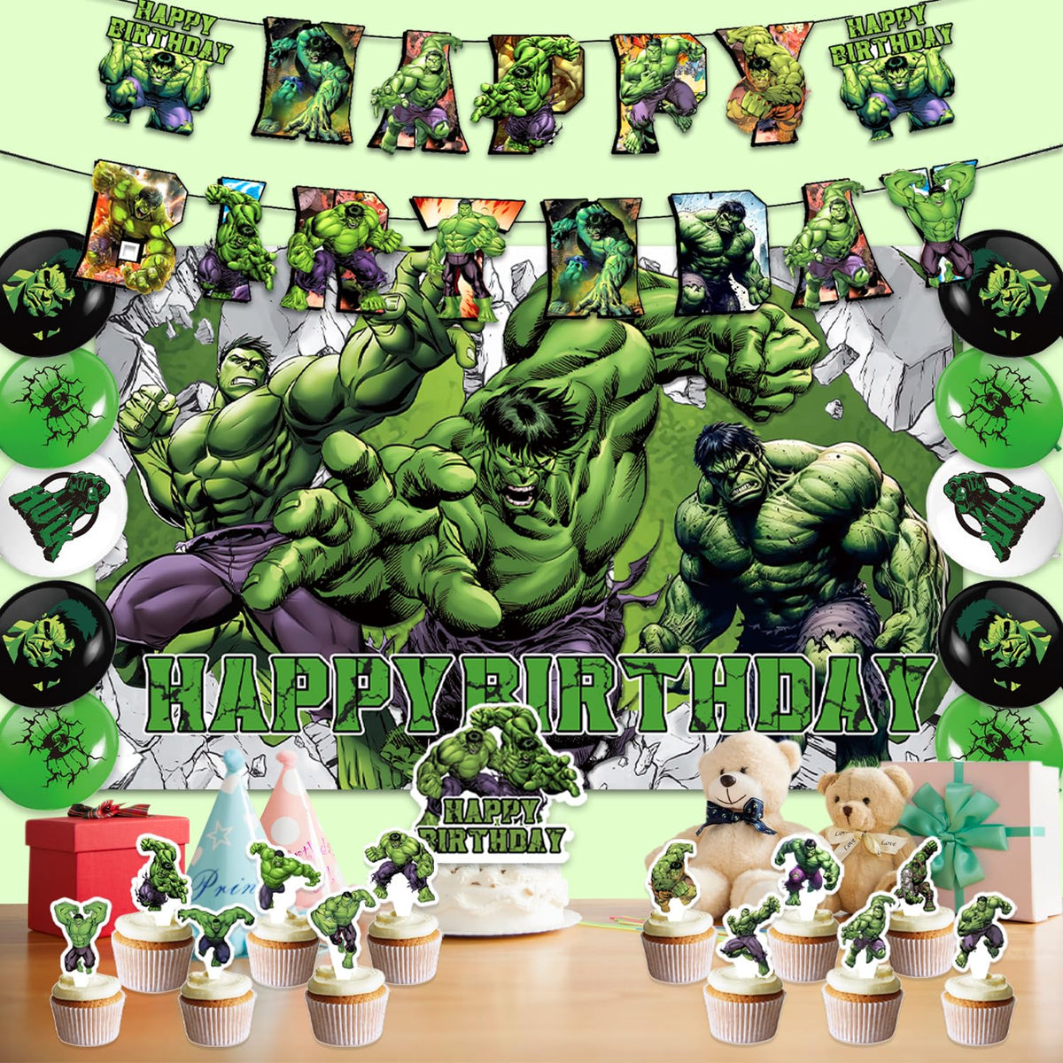Generic Hulk balloons set bright, festive balloon decor